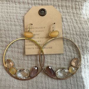 NWT | Anthropologie Hoop Earrings | Multicolor Rhinestones with Gold Hook